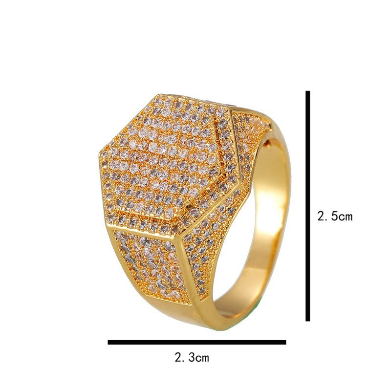 Hip-hop diamond hexagonal ring