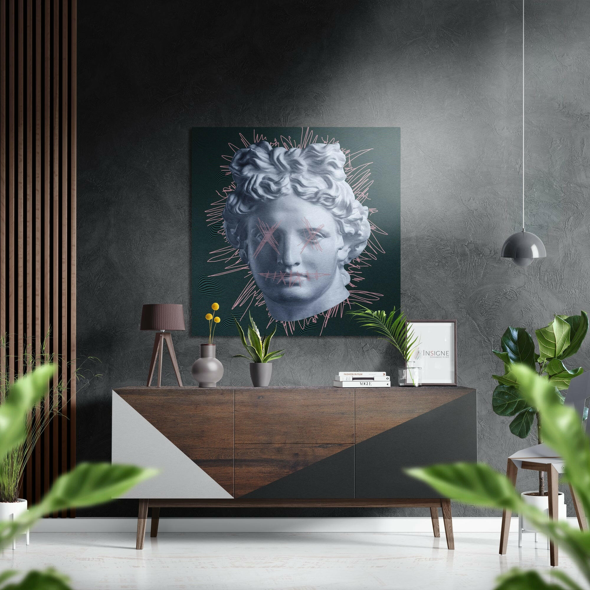 Pink Ray Statue Head Brushed Aluminium Dibond Wall Art