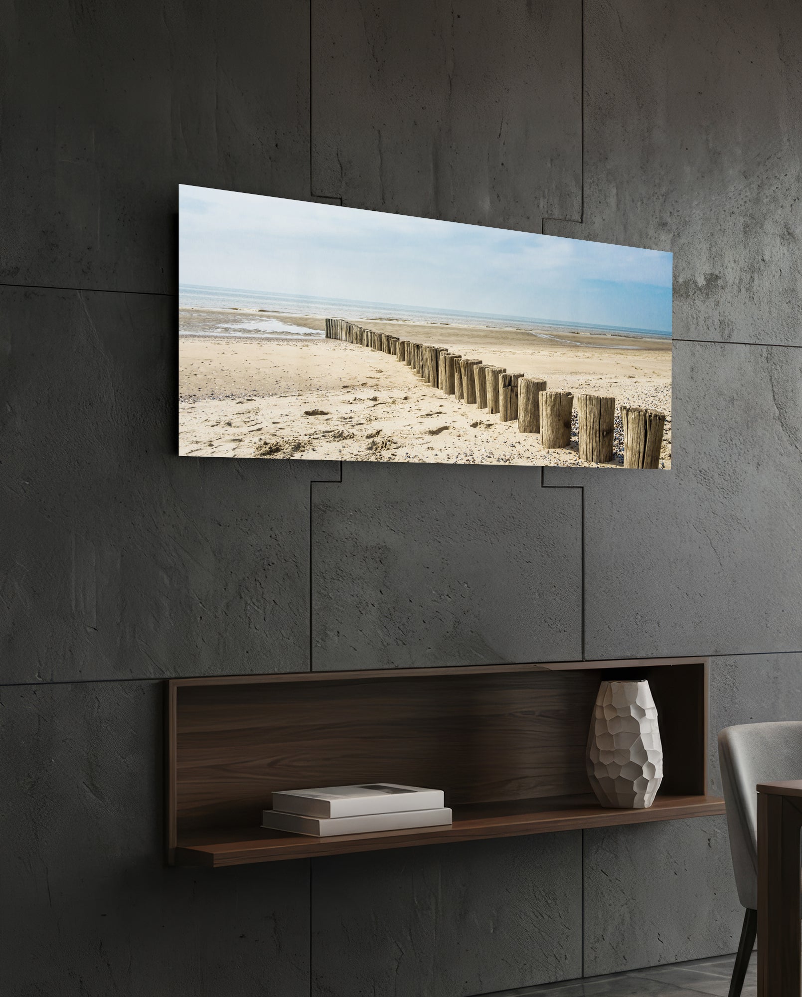 Weathered Wood Posts Pale Shore Glass Wall Art