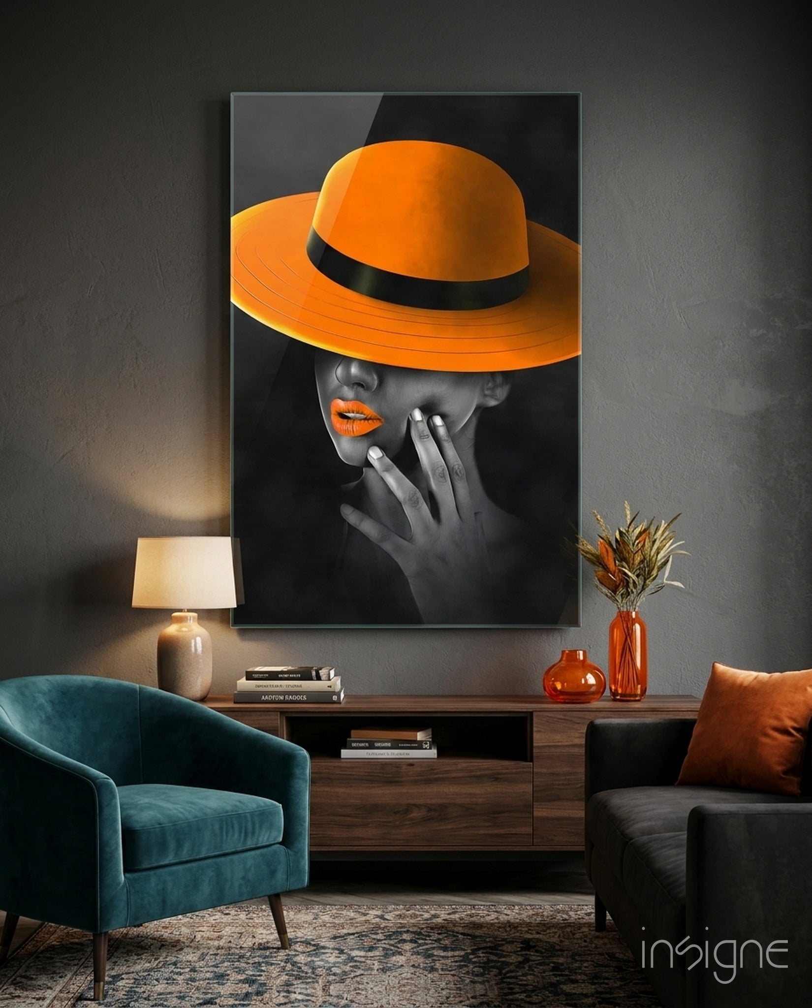 Orange Hat Glass Wall Art