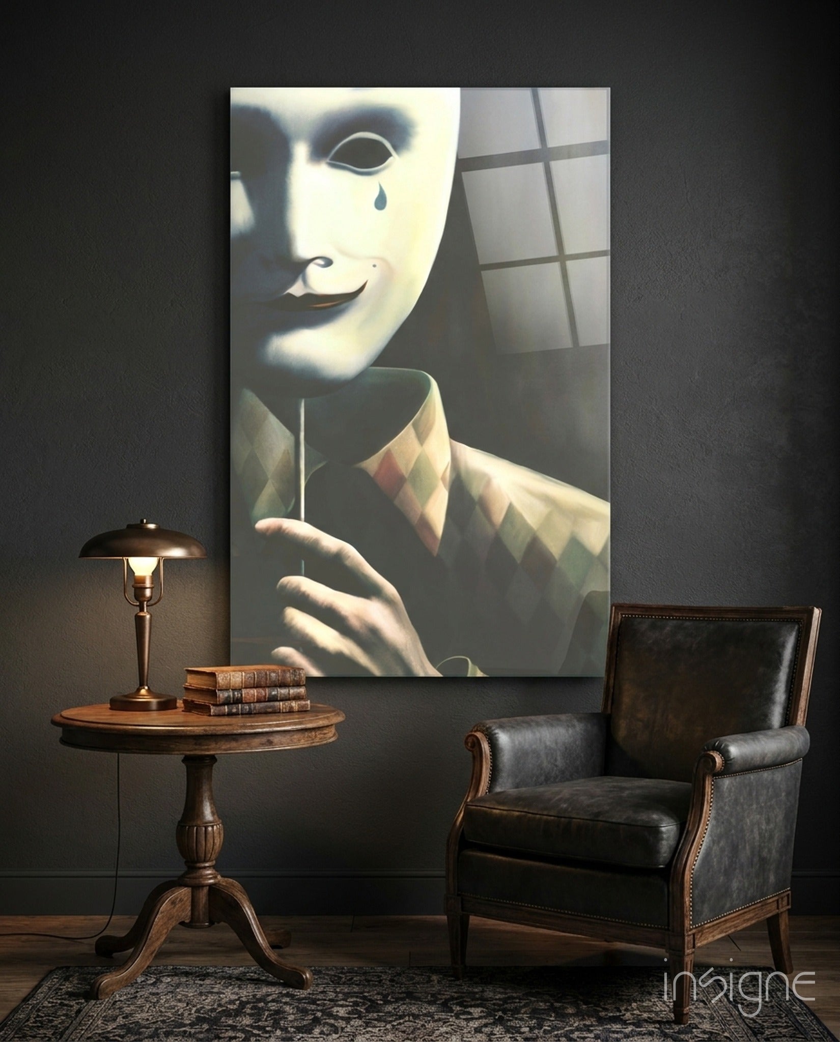 Mask the Sadness Glass Wall Art