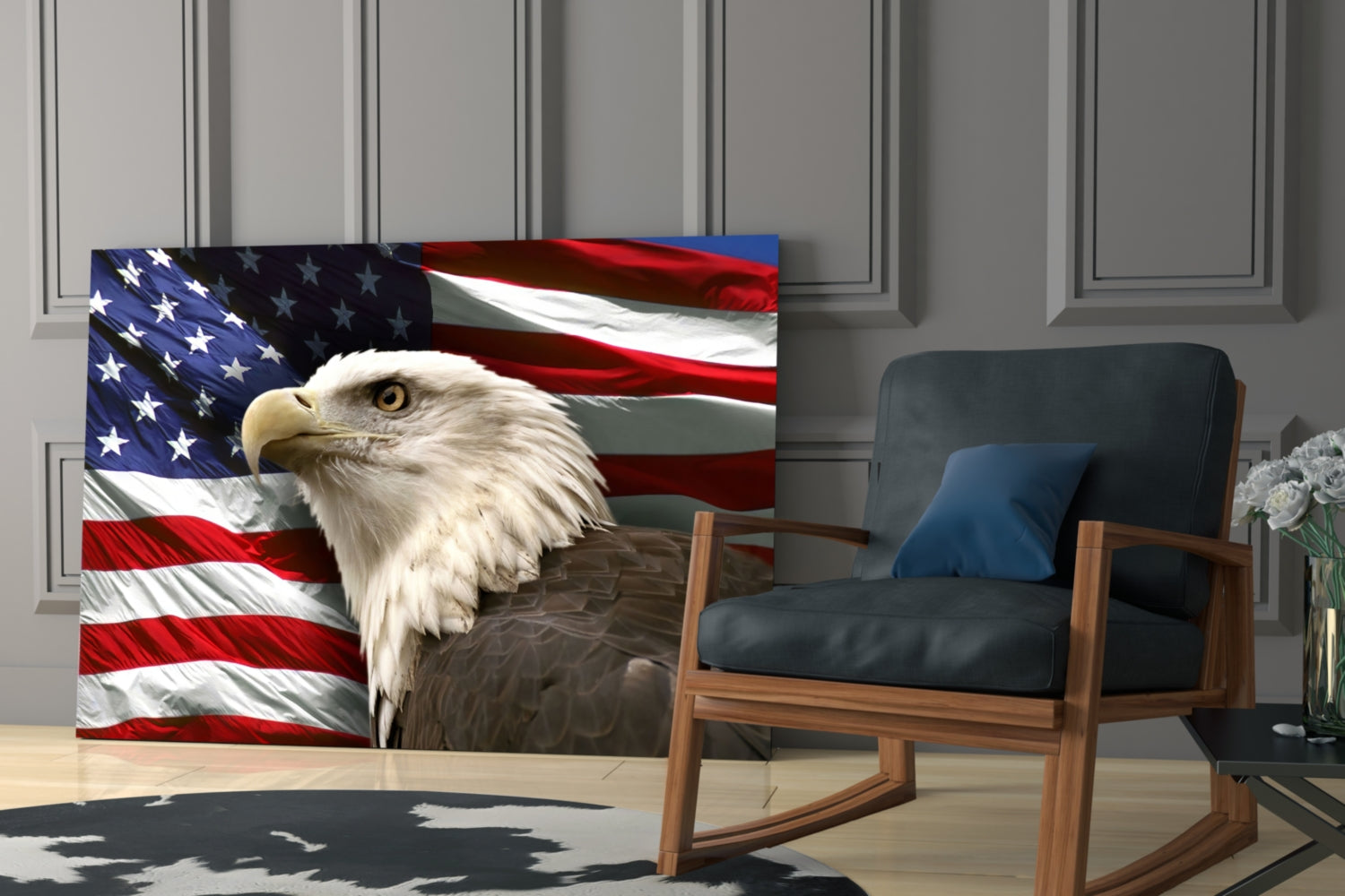 Proud Portrait Waving Flag American Eagle Glass Wall Art