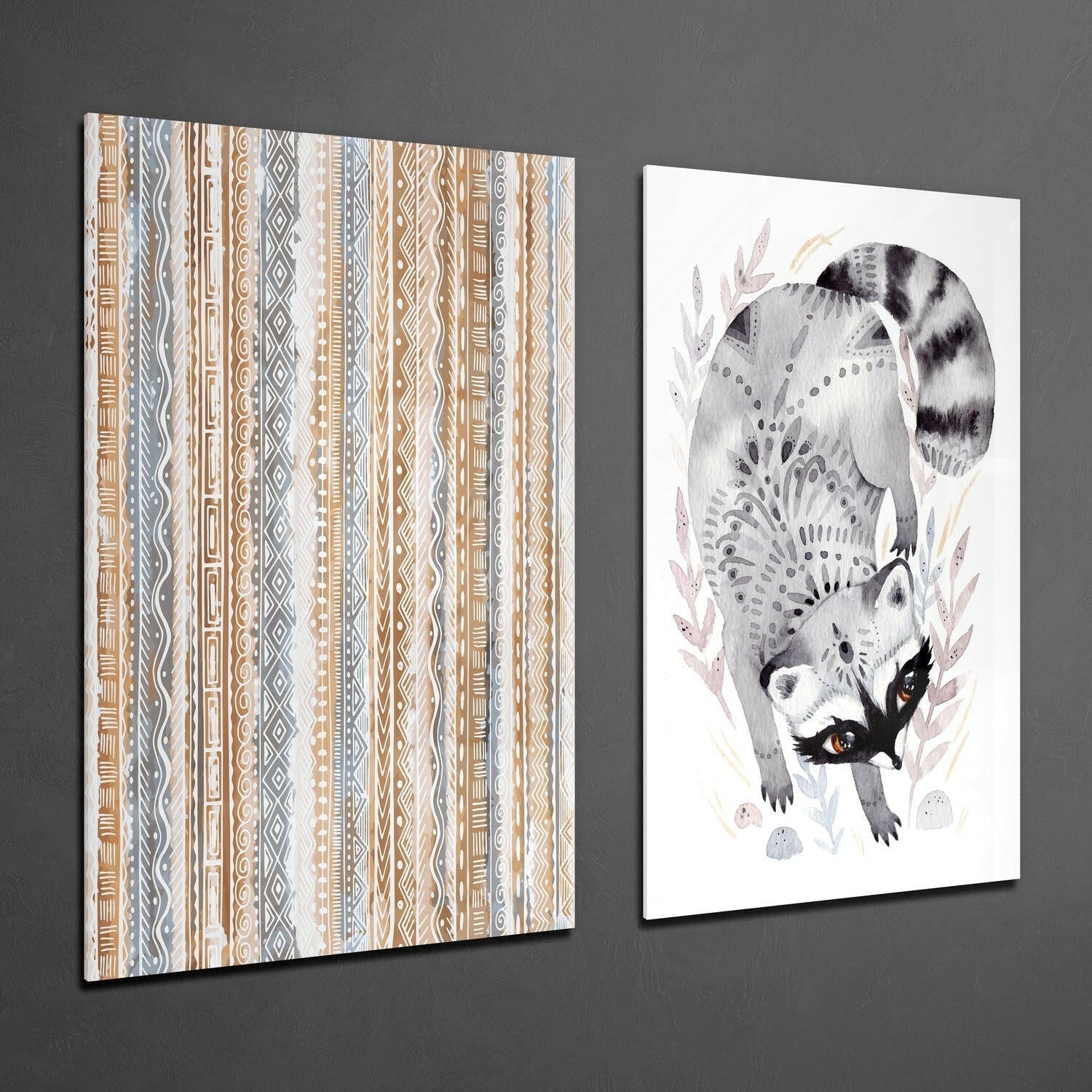 Raccoon 2 Pieces Combine Glass Wall Art