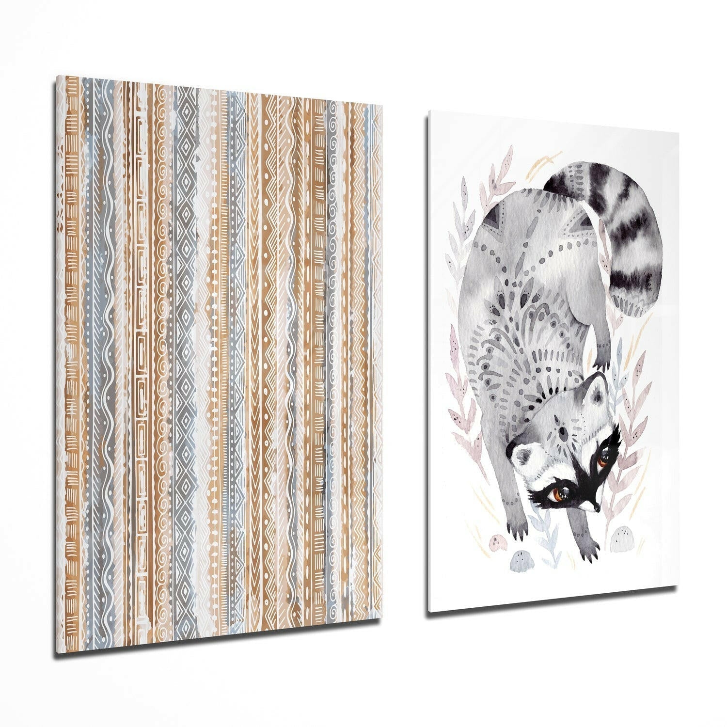 Raccoon 2 Pieces Combine Glass Wall Art