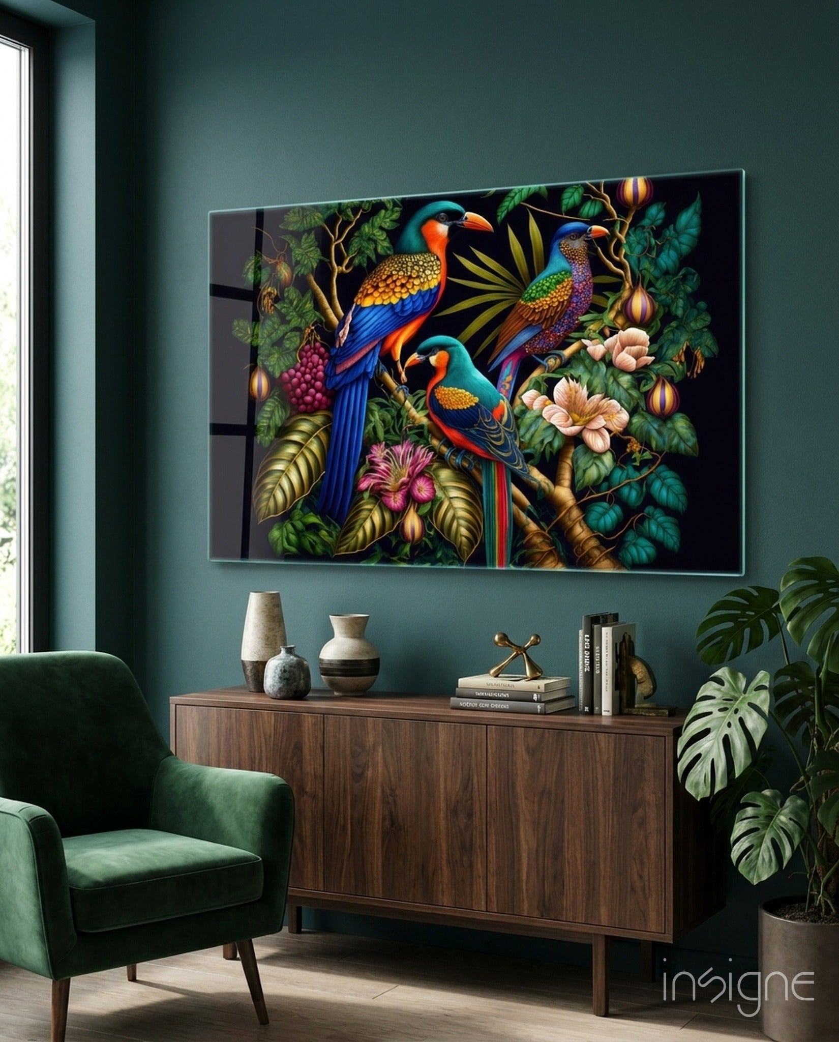 Tropical Birds Glass Wall Art || Designers Collection