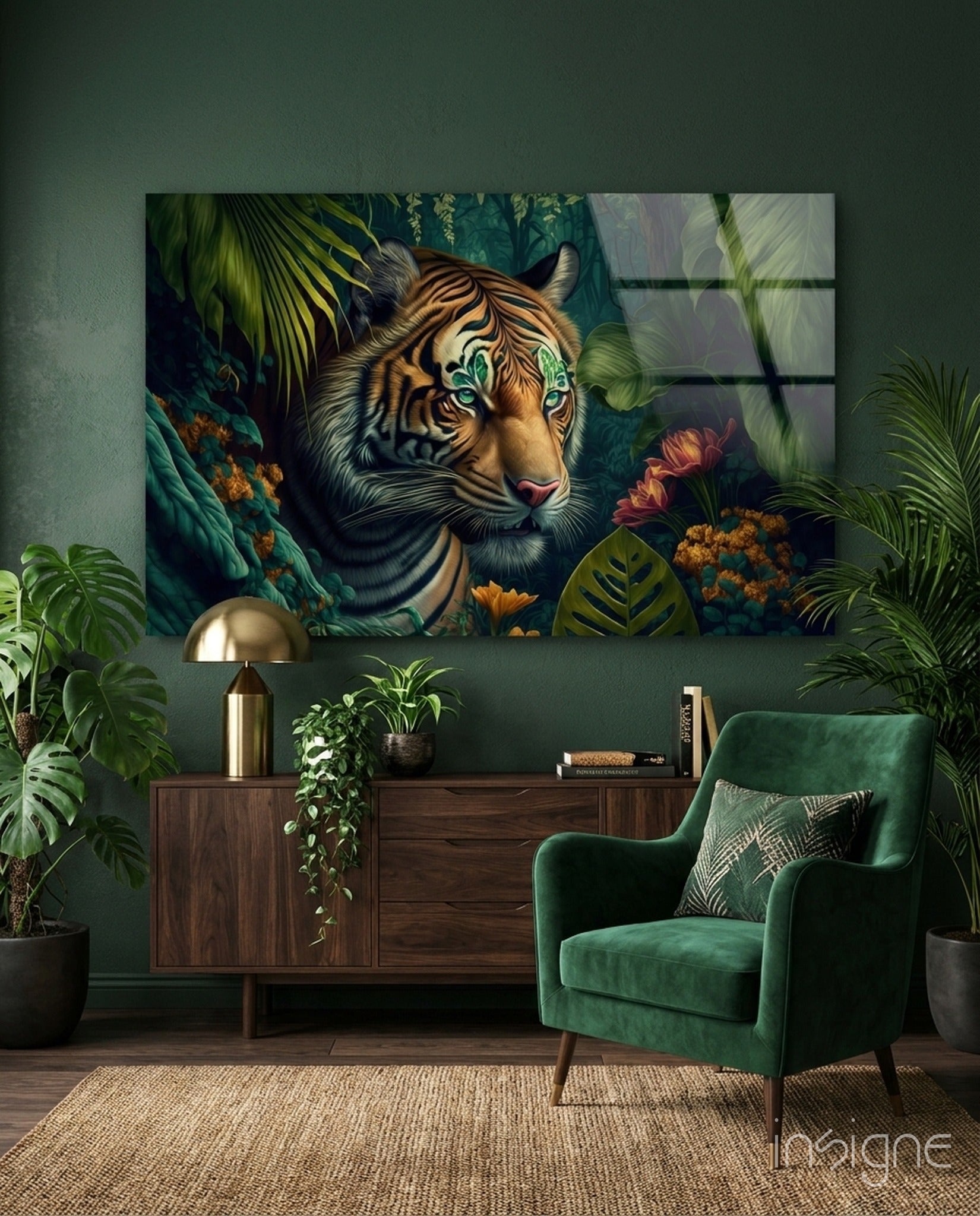 Trap Behind Flowers Glass Wall Art || Designer Collection
