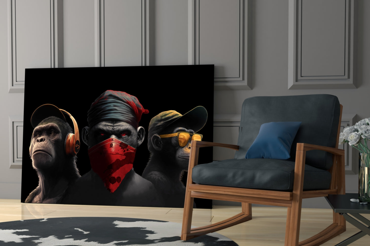 3 Wise Monkey Glass Wall Art || Designer Collection