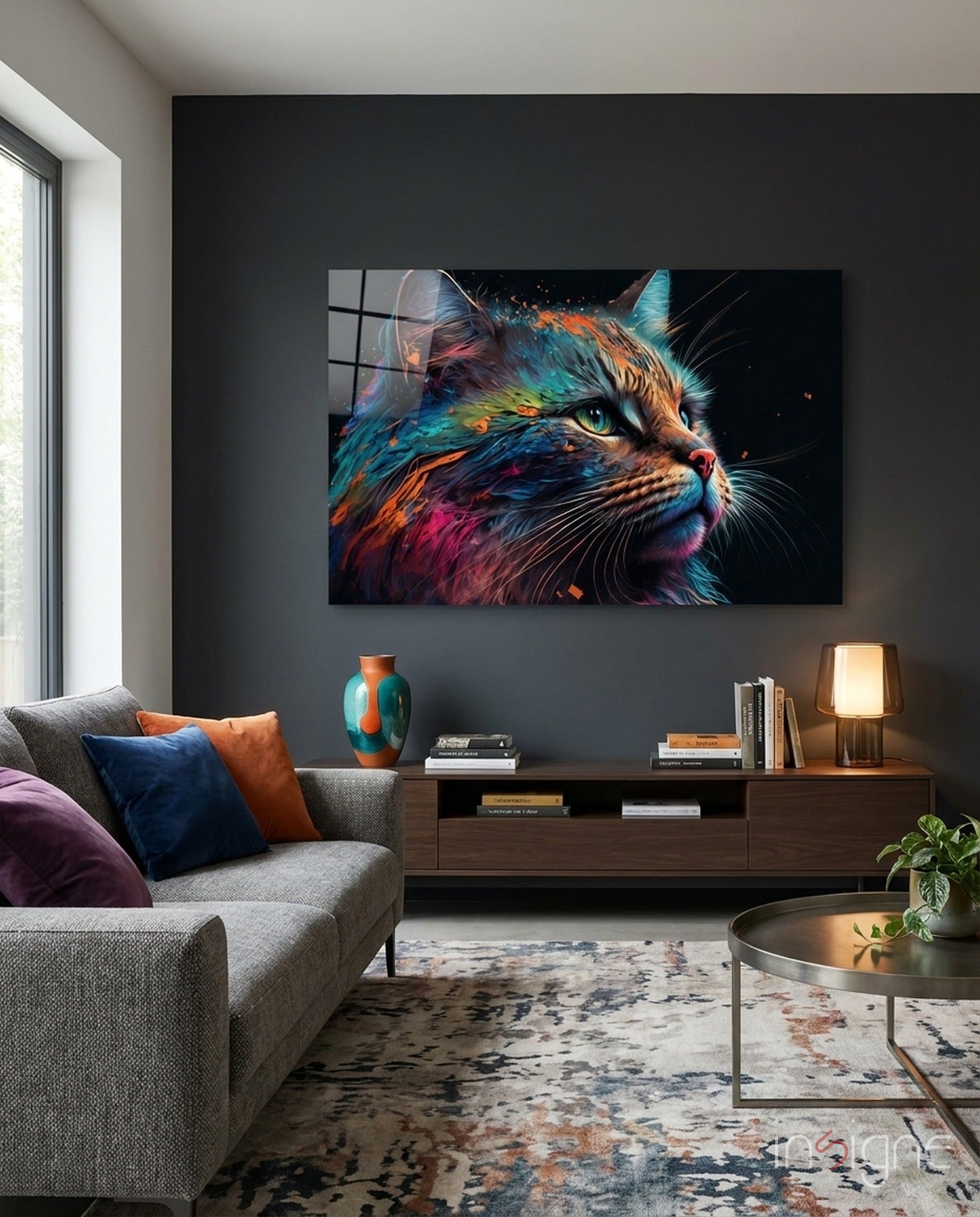 Colorful Cat Glass Wall Art || Designers Collection