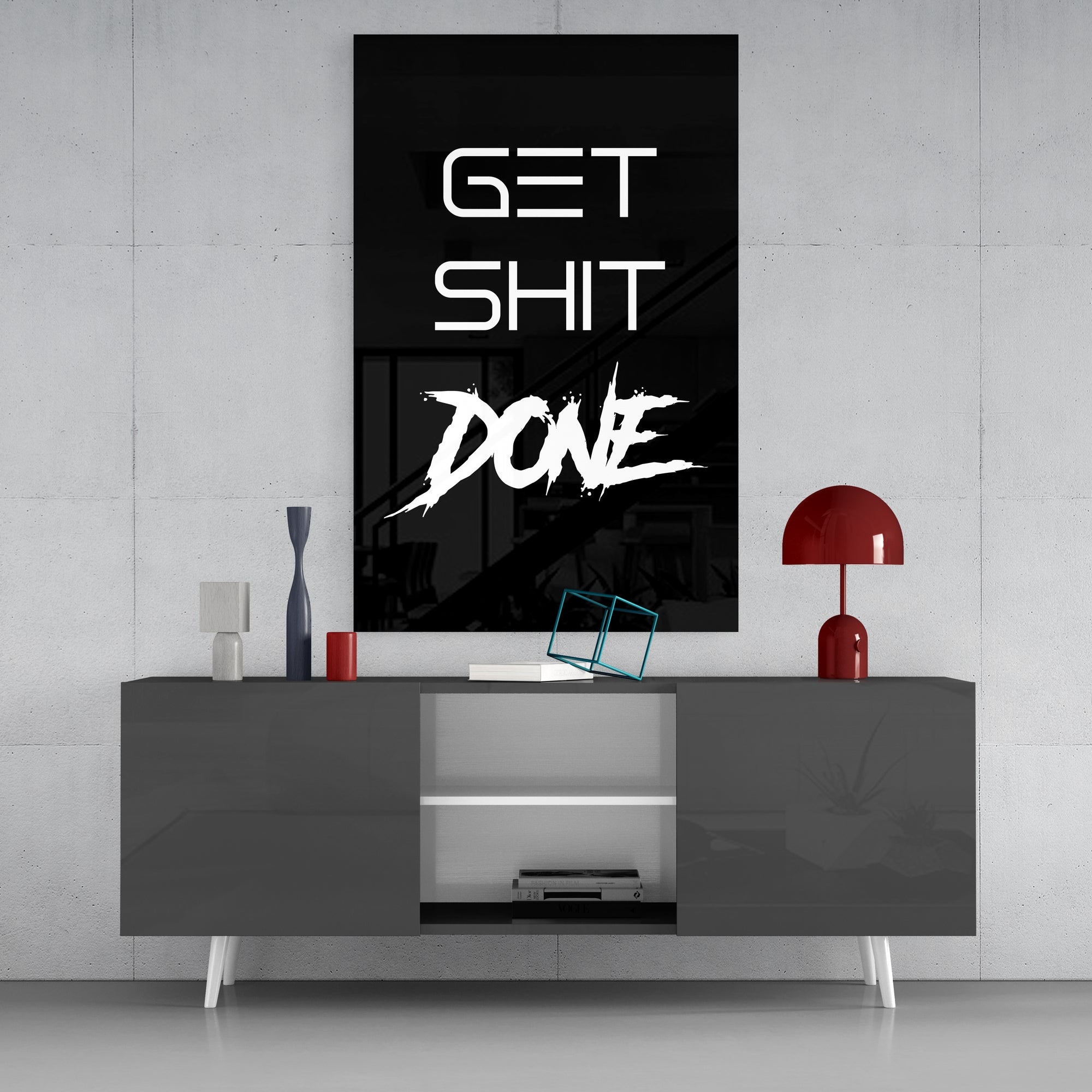 Get Shit Done Black Glass Wall Art
