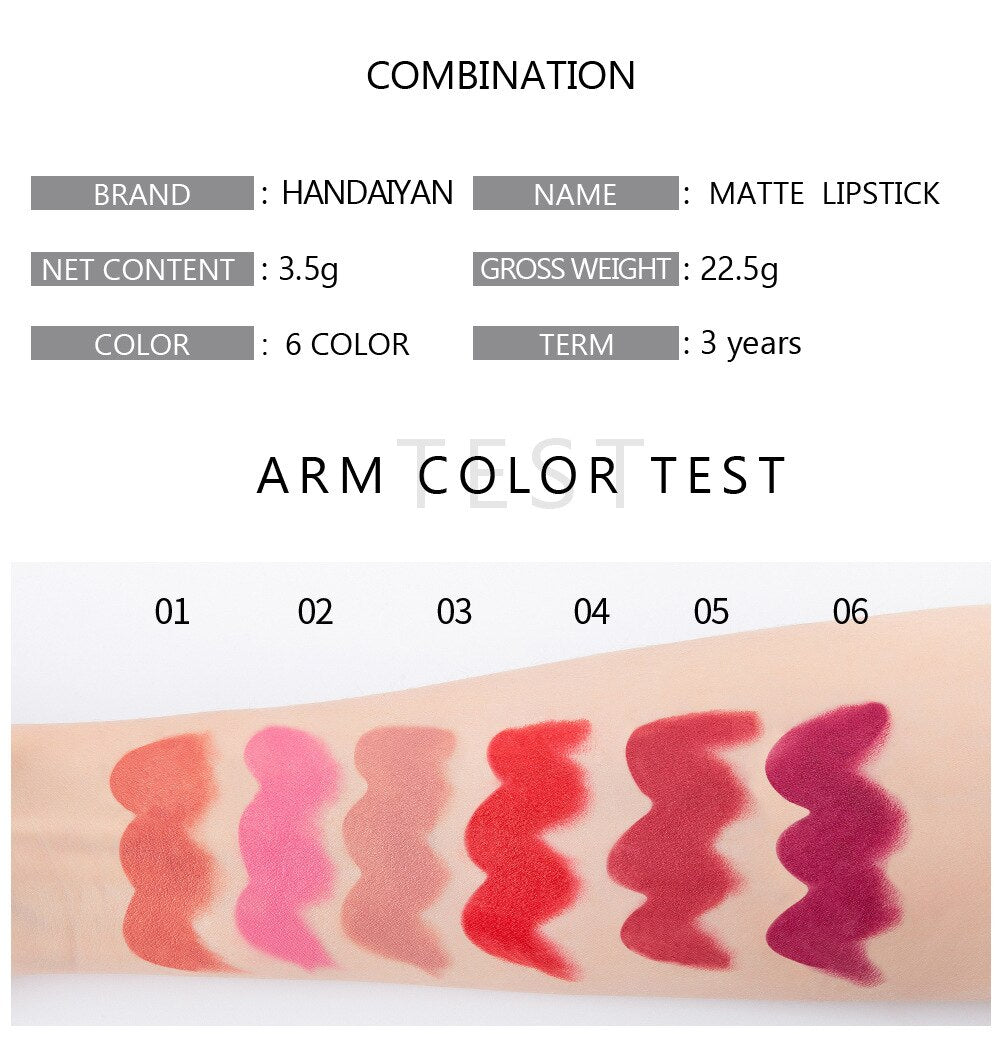 6 Colors Matte Non stick Cup Lipstick Long Lasting Moisturizing Lipstick Cosmetics Set