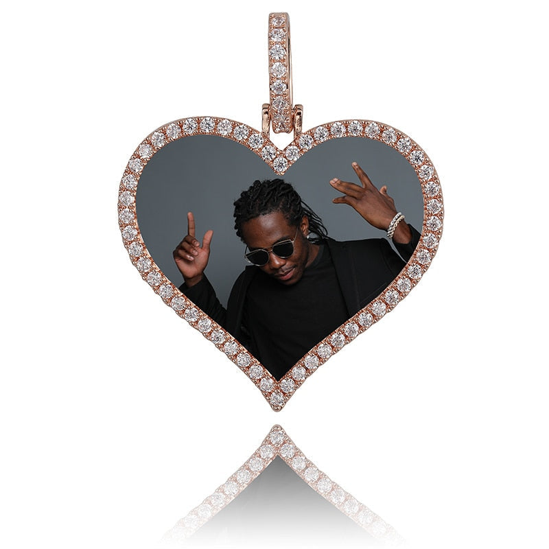 Custom Made Photo Heart Medallions Necklace & Pendant Men&