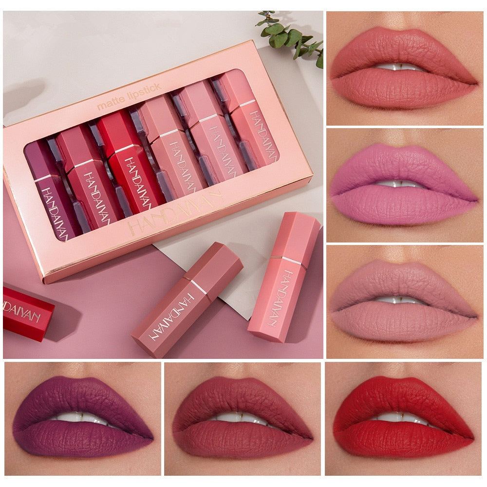 6 Colors Matte Non stick Cup Lipstick Long Lasting Moisturizing Lipstick Cosmetics Set