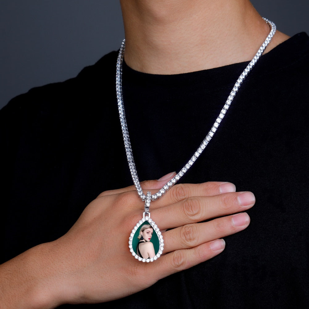 Custom Photo Pendant Drop-shaped Medal Pendant Necklace Hip Hop Jewelry
