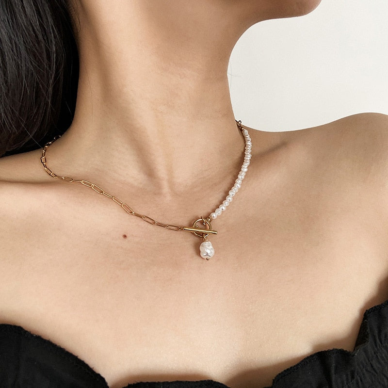 Big White Imitation Pearl Choker Necklace Clavicle Chain Fashion Necklace