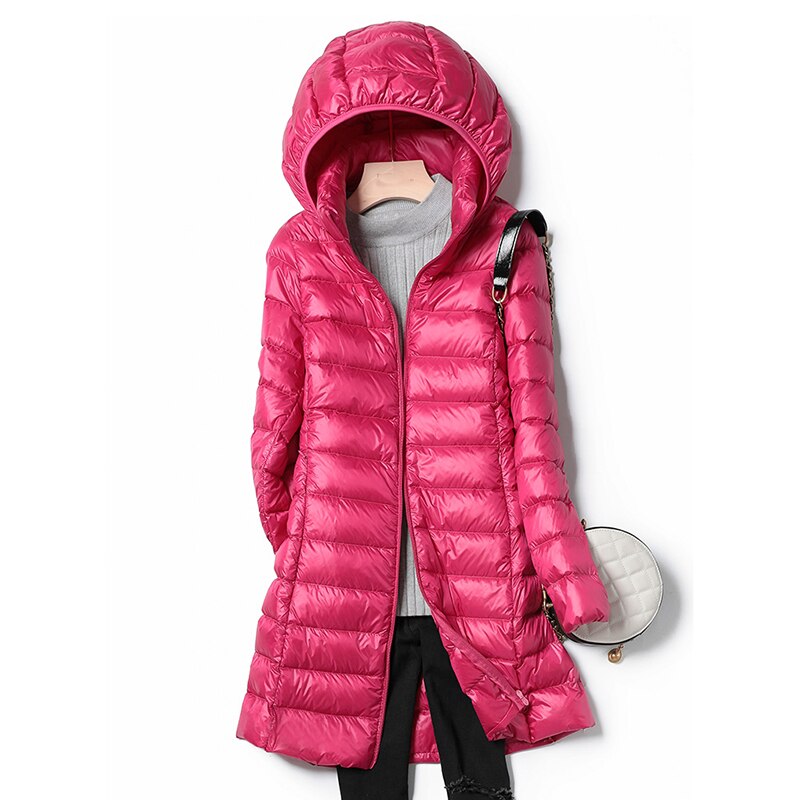 Ultralight Thin Down Jacket White Duck Down Hooded long Jackets Long Sleeve
