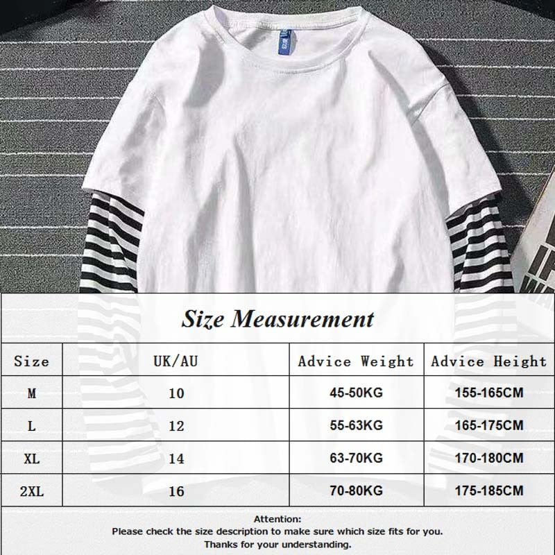 Fake Two Striped Color Matching Stitching Long Sleeve Women T-shirt Hip Hop Style Bottoming Shirt