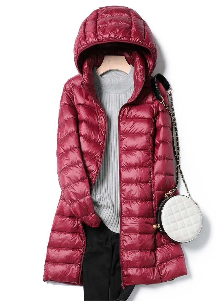 Ultralight Thin Down Jacket White Duck Down Hooded long Jackets Long Sleeve