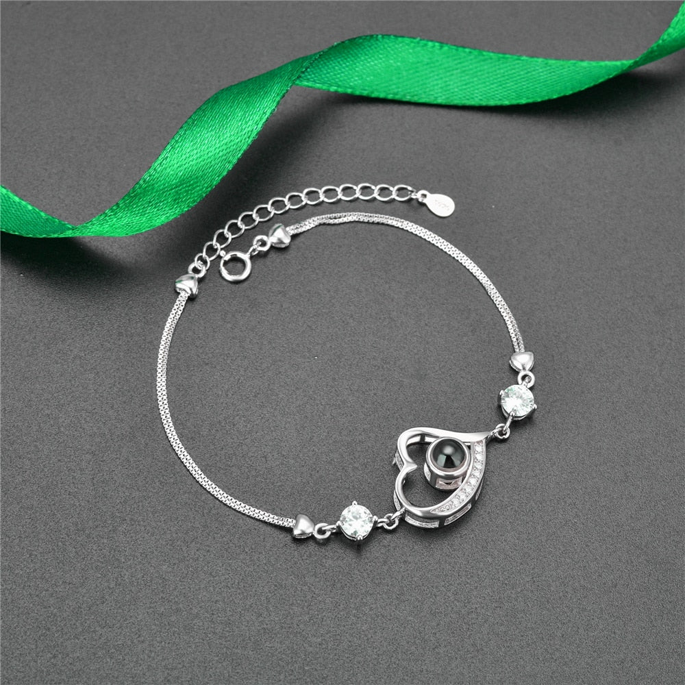 Customize Photo Name Projection Bracelet For 100 Languages Heart Chain Bracelets