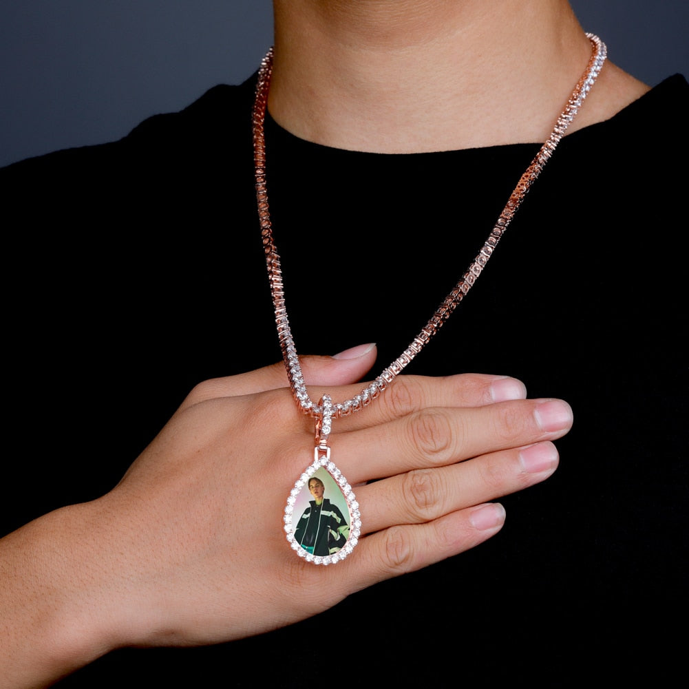 Custom Photo Pendant Drop-shaped Medal Pendant Necklace Hip Hop Jewelry