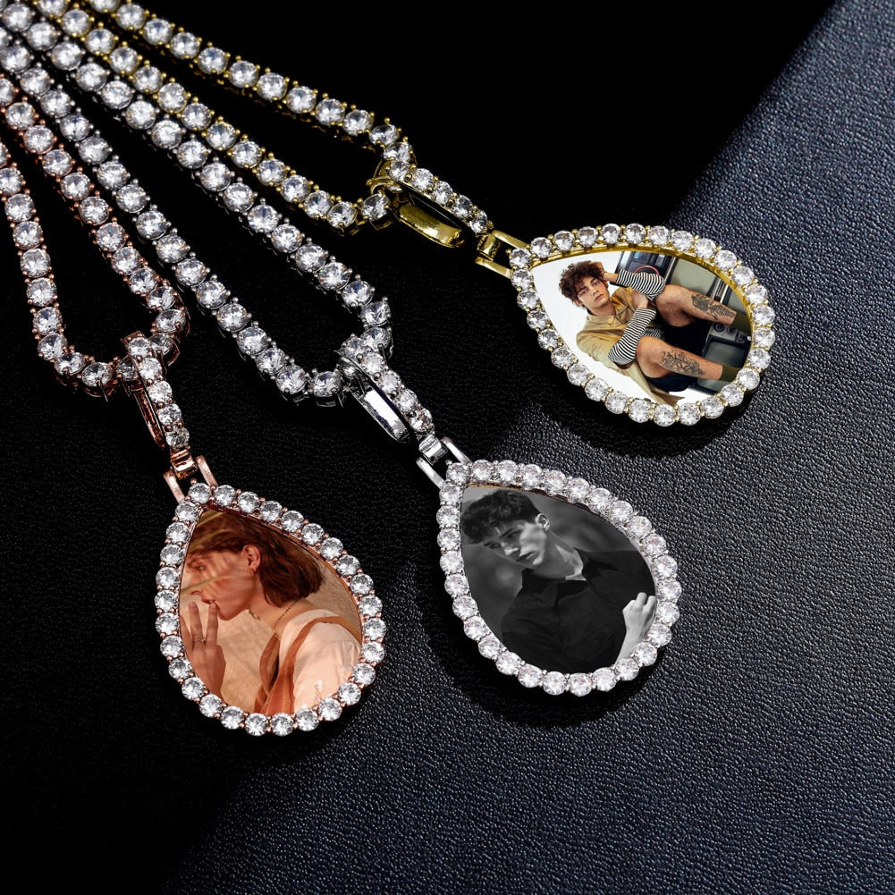 Custom Photo Pendant Drop-shaped Medal Pendant Necklace Hip Hop Jewelry