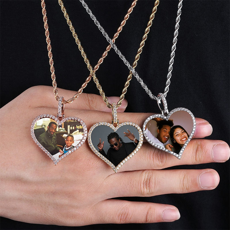 Custom Made Photo Heart Medallions Necklace & Pendant Men&