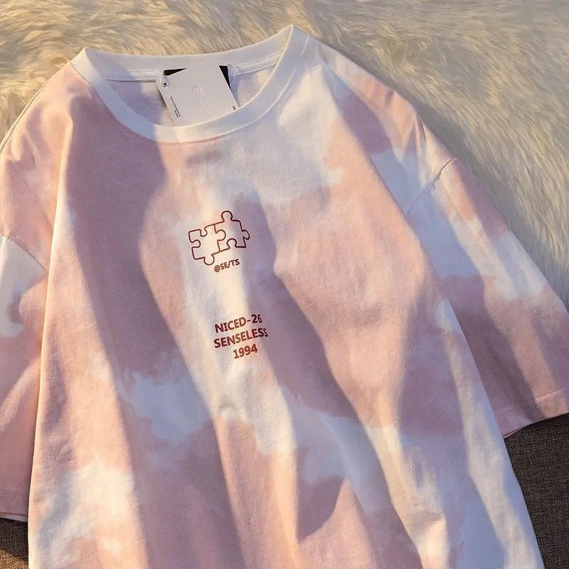 Summer Full Print Cartoon Bear Kawaii Short-Sleeved T-Shirt Loose Harajuku Casual