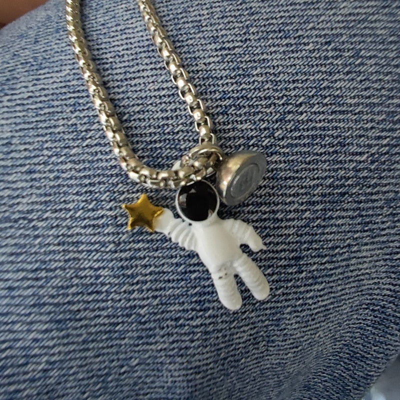 2Pcs Magnetic Couple Necklace Astronaut Pendant Heart Star Choker Valentine&