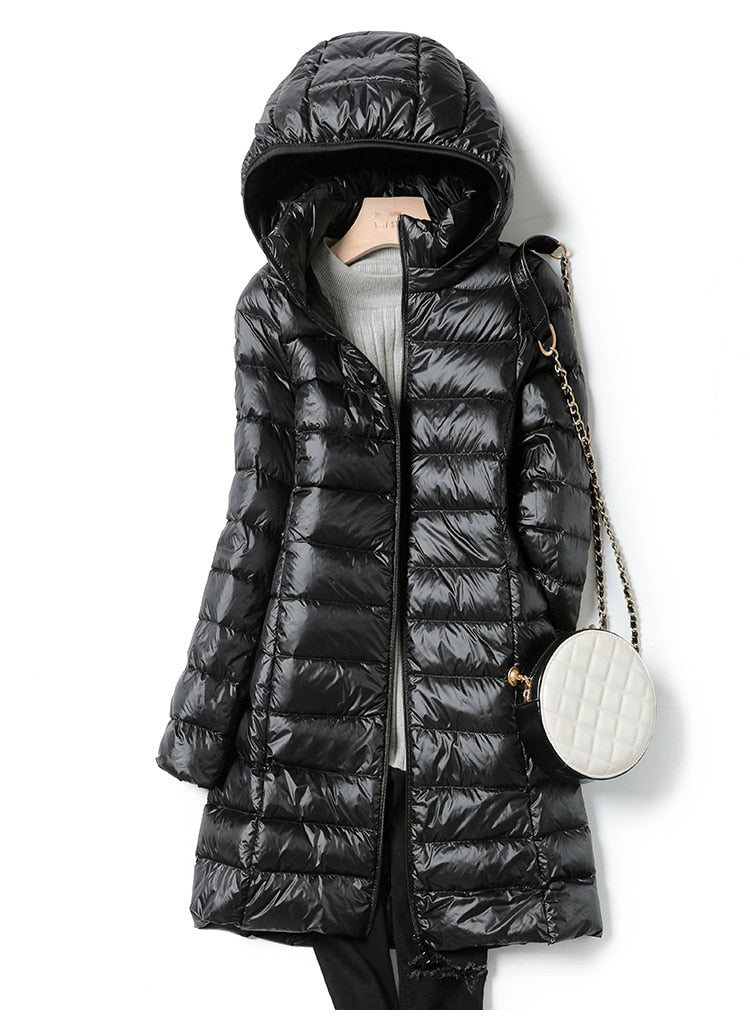 Ultralight Thin Down Jacket White Duck Down Hooded long Jackets Long Sleeve