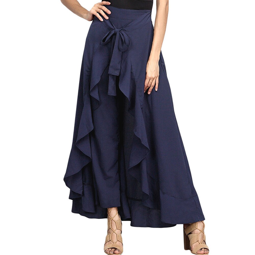Women Pants Causal Ruffle Drawstring TrouserHigh Waist Loose Dancing Outfits Palazzo Skirt
