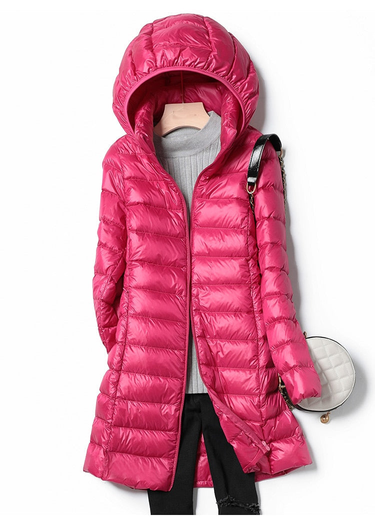 Ultralight Thin Down Jacket White Duck Down Hooded long Jackets Long Sleeve