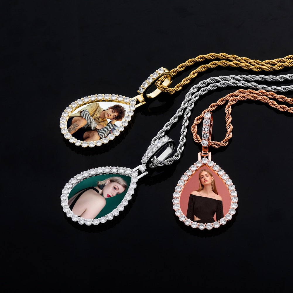 Custom Photo Pendant Drop-shaped Medal Pendant Necklace Hip Hop Jewelry