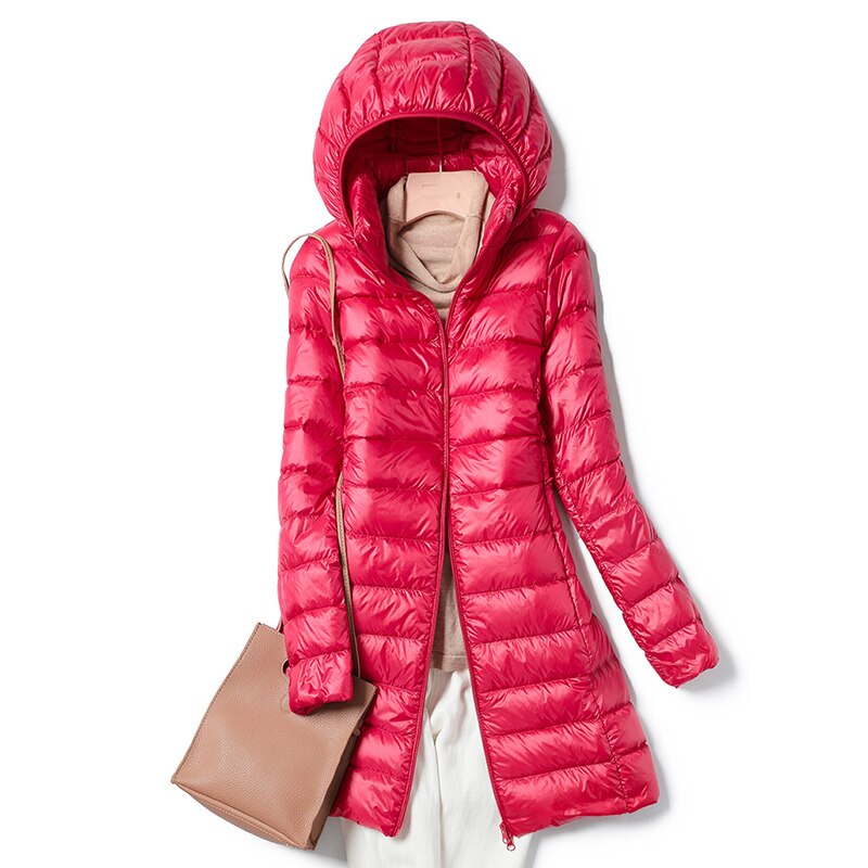 Ultralight Thin Down Jacket White Duck Down Hooded long Jackets Long Sleeve