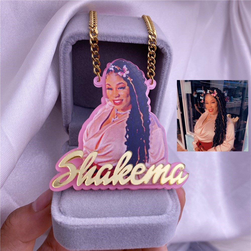 Custom Name Picture Necklace for Women Personalized Acrylic Pendent Necklace Custome Jewelry