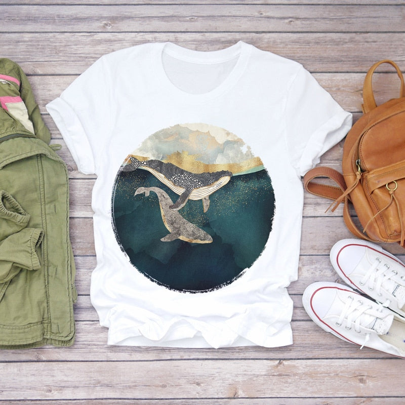 Dream Feather Print Summer Short Sleeve T-Shirts Top Graphic Plue Size