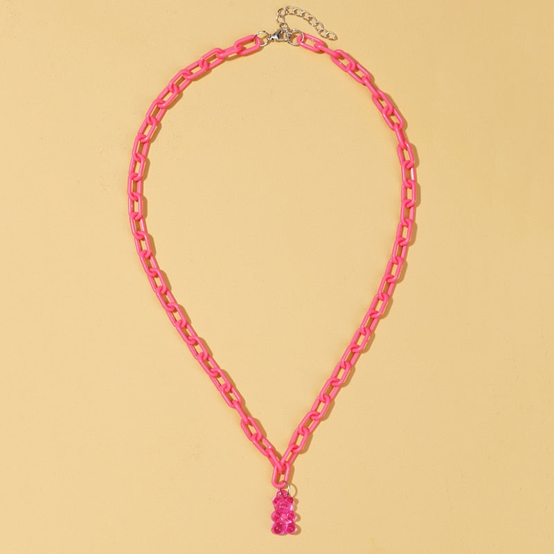 Candy Color Gummy Mini Bear Cartoon Necklace for Women Girls Birthday Jewelry Gifts