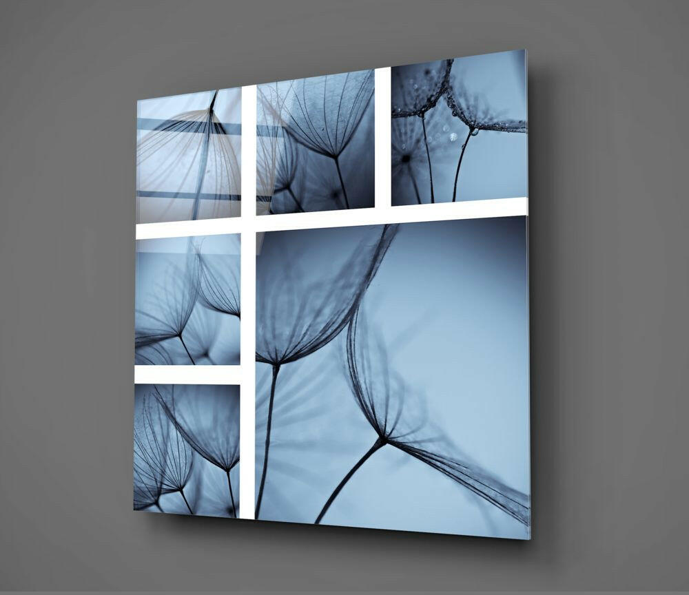 Blue Dandelion Seed Panels Glass Wall Art