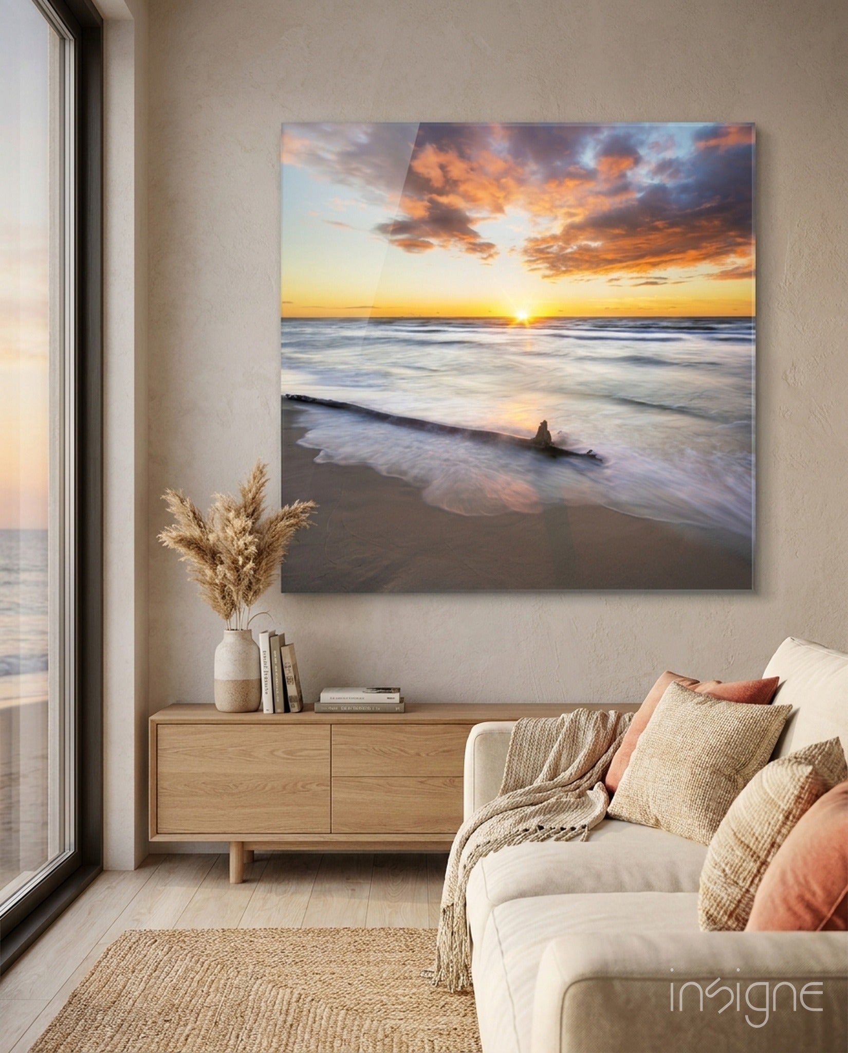 Sunlit Driftwood Shore Glass Wall Art