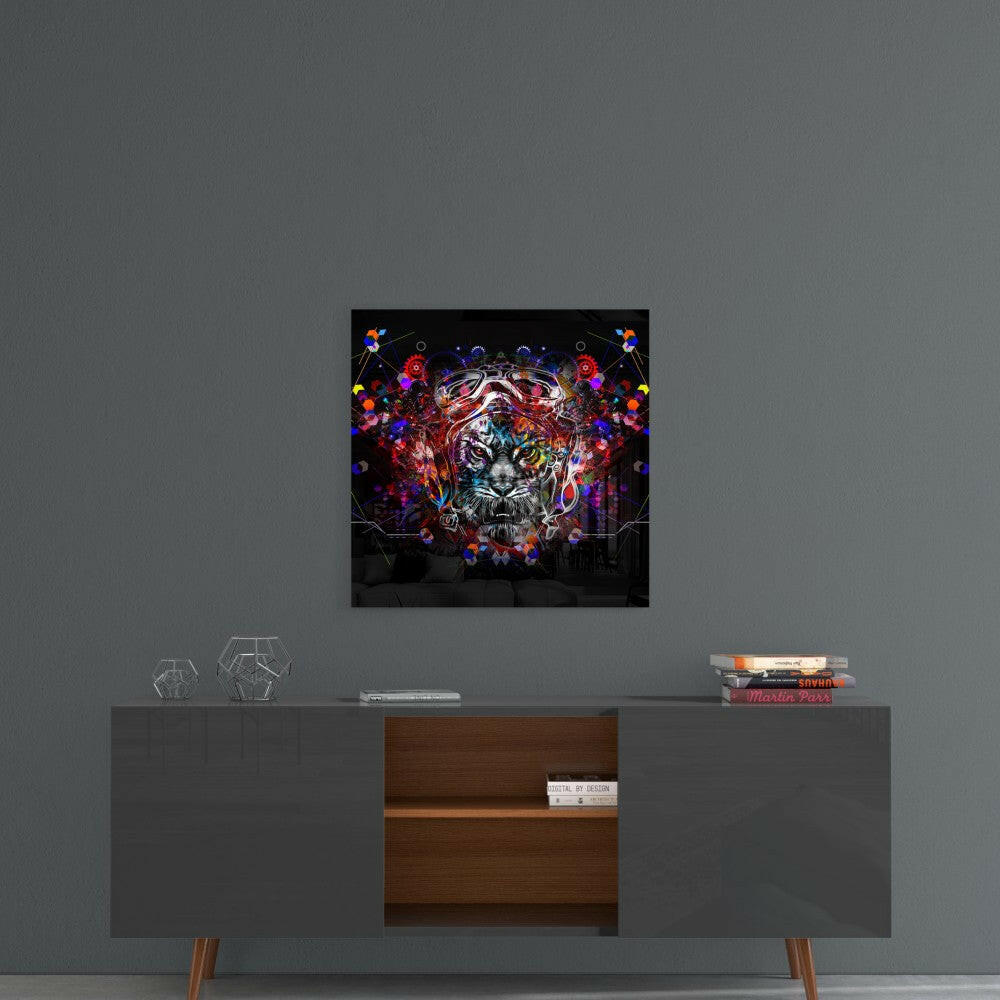 Tiger Aviator Goggles Geometric Glass Wall Art