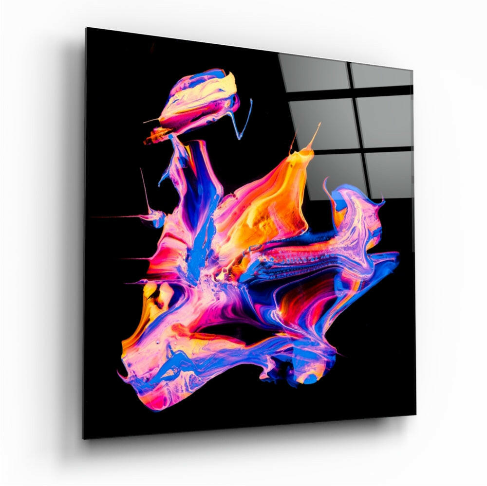 Orange Pink Paint Pour Glass Wall Art