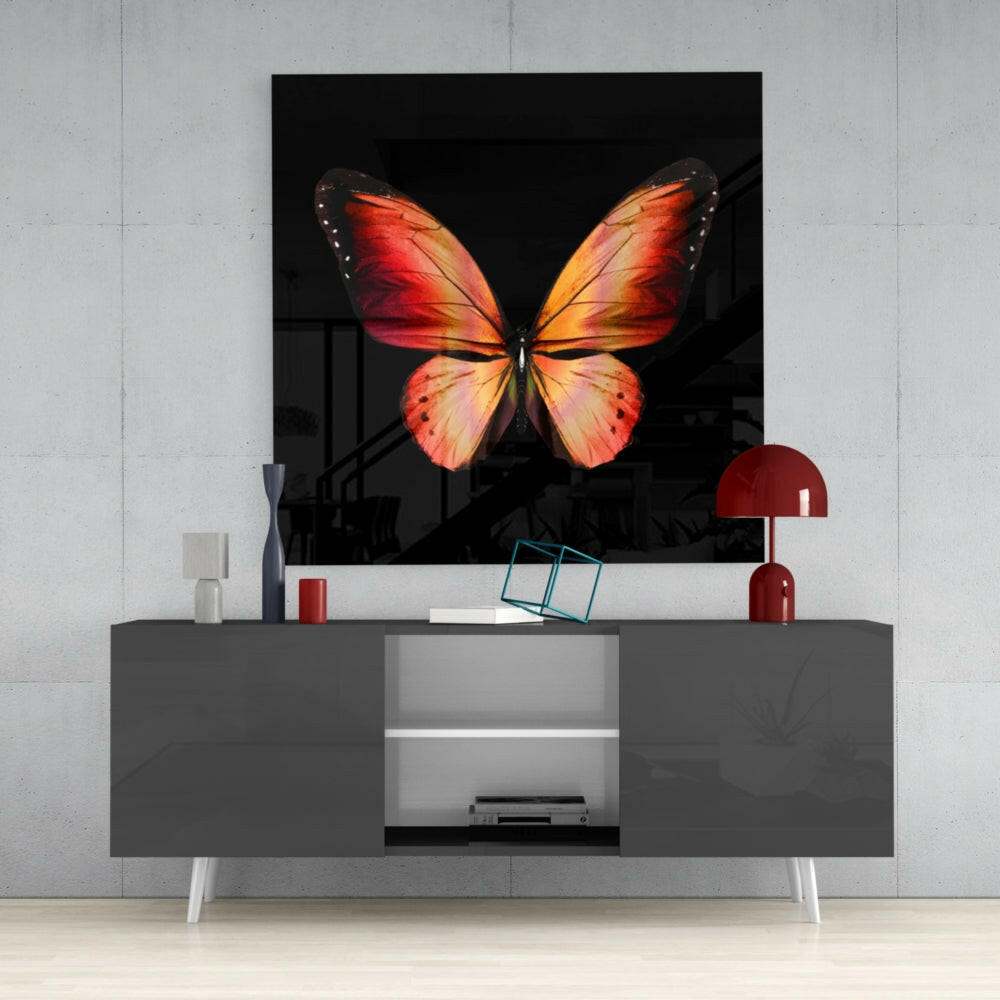 Fiery Red And Orange Wings Butterfly Glass Wall Art