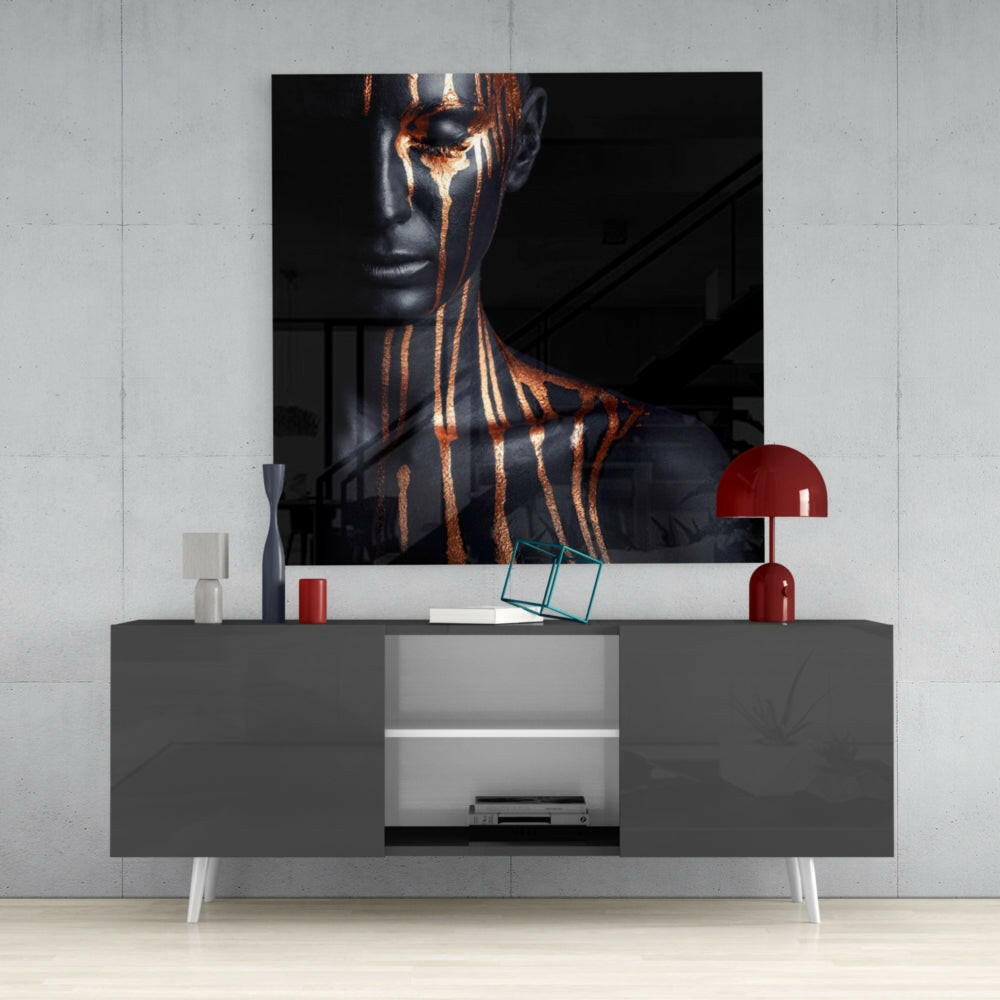 Copper Tears Dark Woman Glass Wall Art