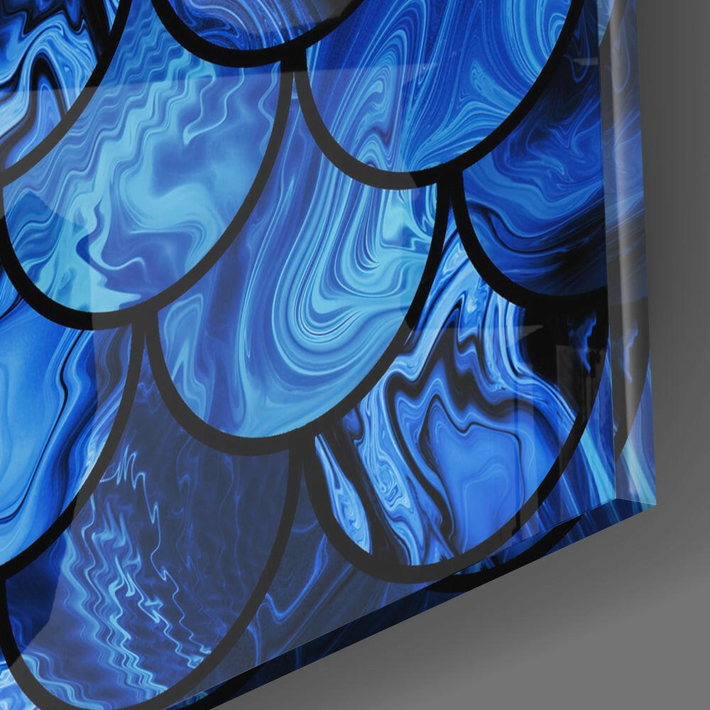 Sapphire Blue Fish Scale Pattern Glass Wall Art