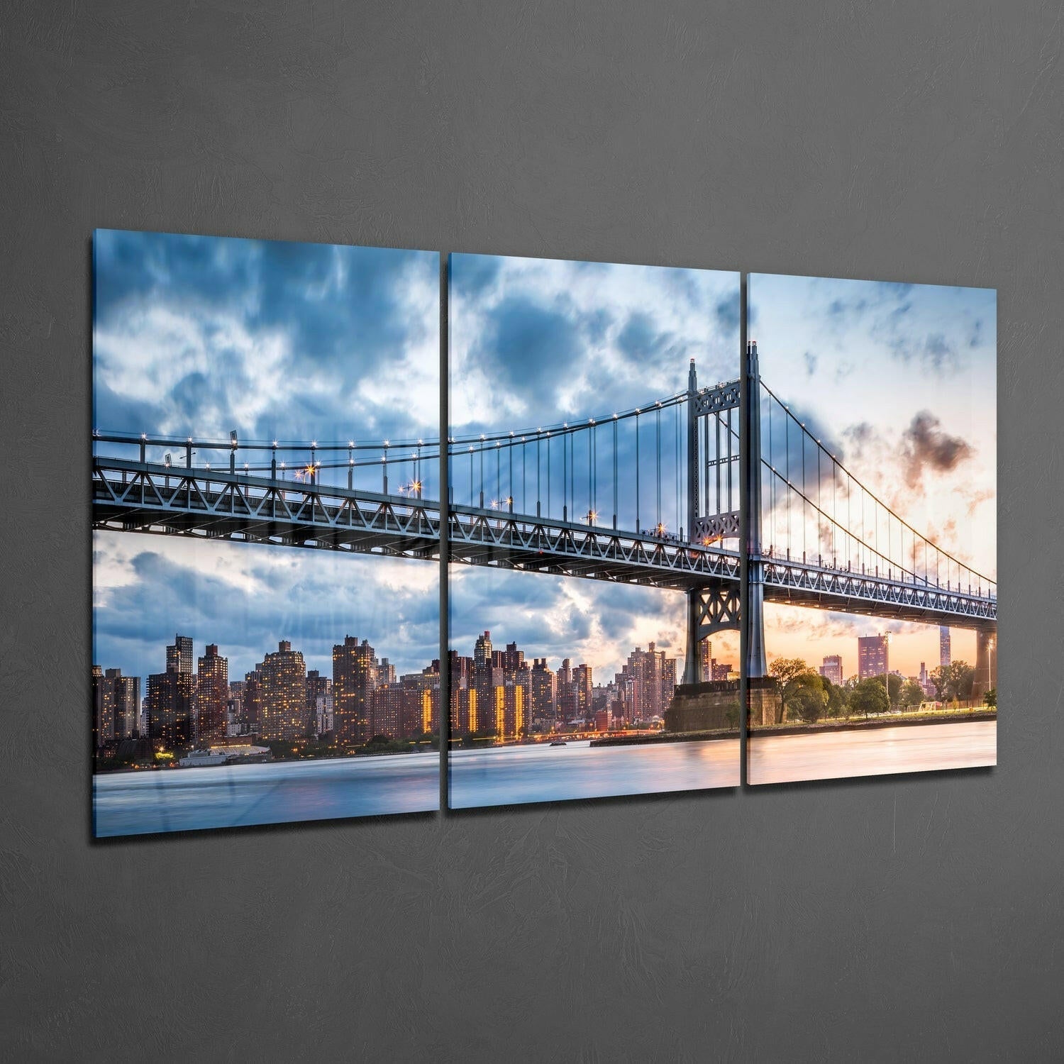 Twilight Bridge Over River Glass Wall Art