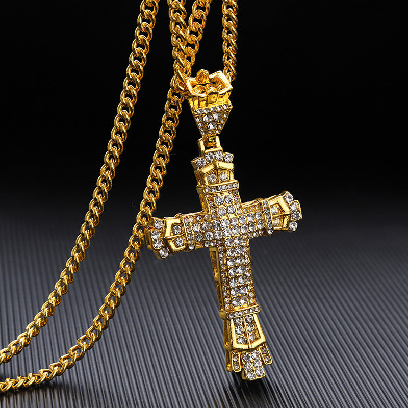 Diamond Vintage Cross Pendant Hip Hop Necklace