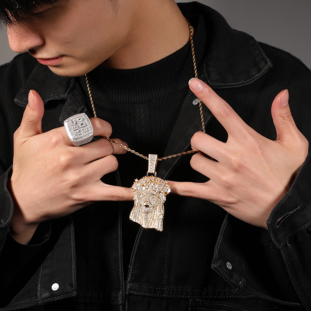 Hip Hop Iced Out CZ Jesus Piece Pendant Necklace