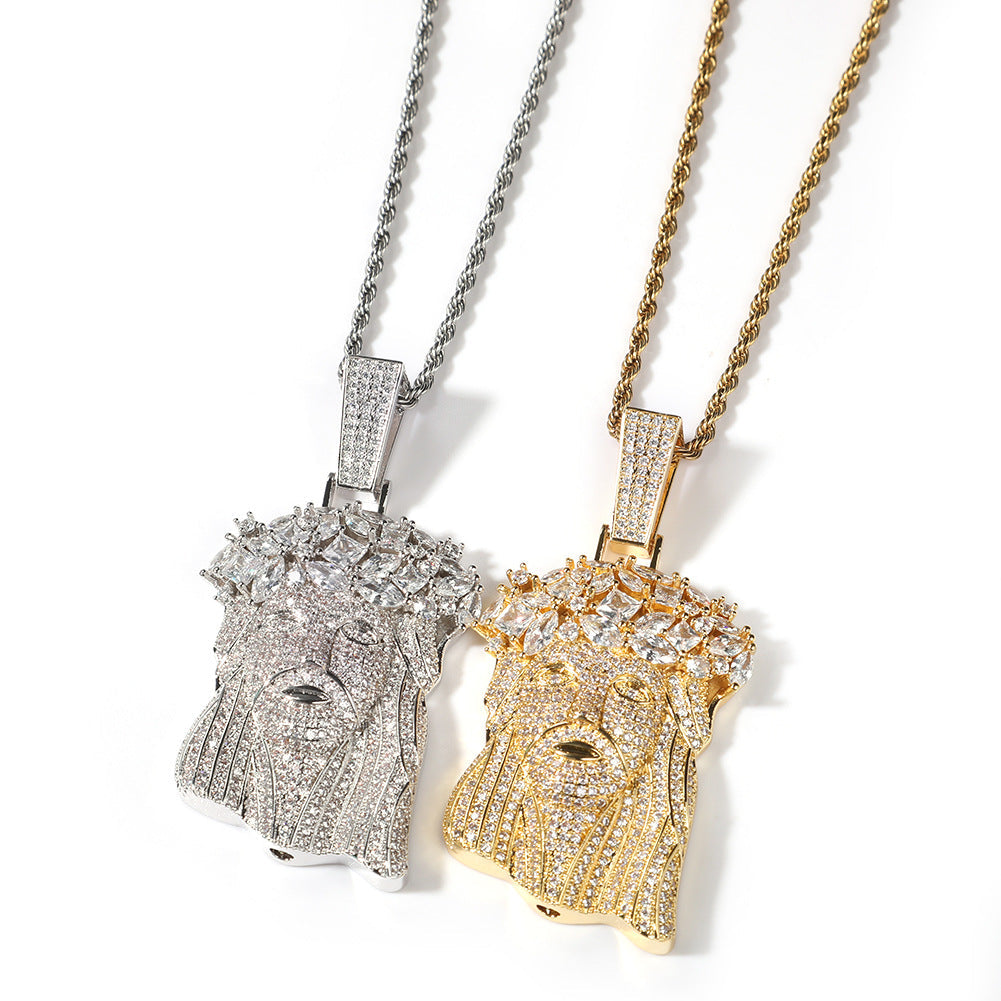 Hip Hop Iced Out CZ Jesus Piece Pendant Necklace