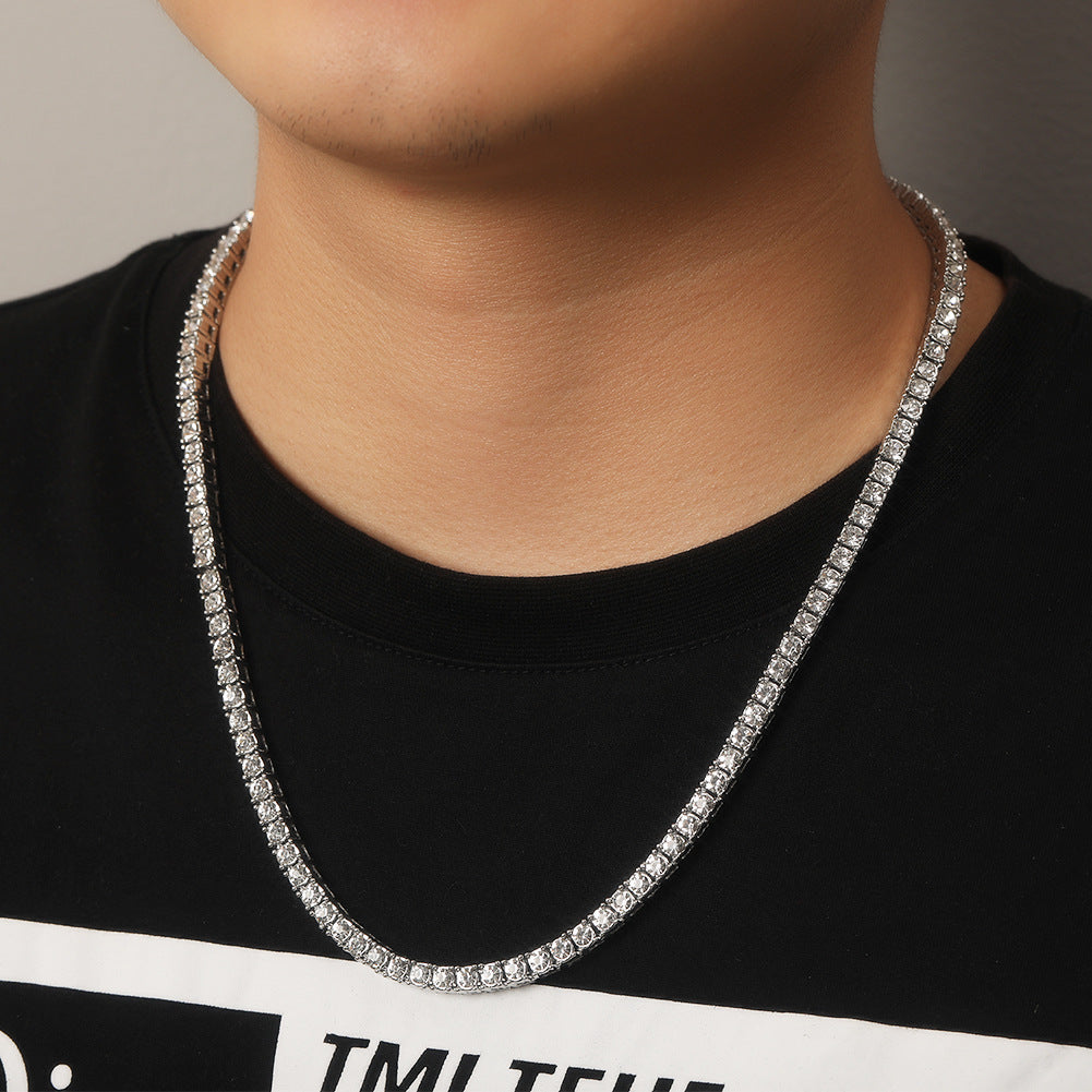 mens gold Rhinestone Row Tennis Chain necklace