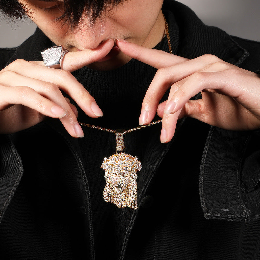 Hip Hop Iced Out CZ Jesus Piece Pendant Necklace