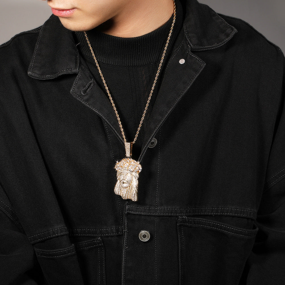 Hip Hop Iced Out CZ Jesus Piece Pendant Necklace