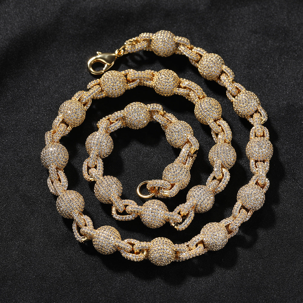 mens gold 5A Zirconia Ball chain necklace